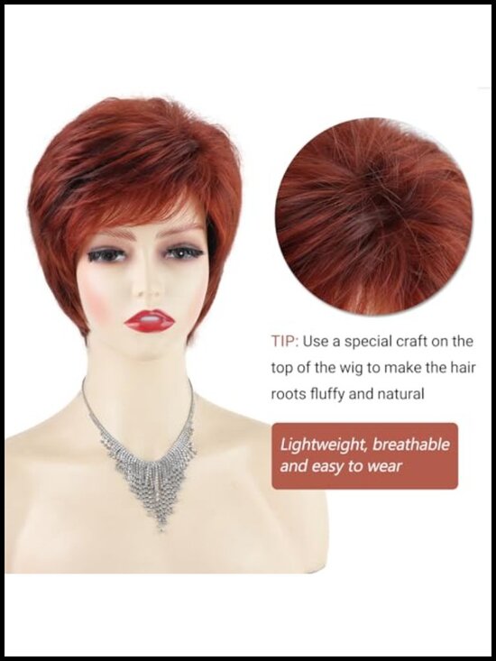 Heat Resistant Synthetic Fiber Pixie Cut Wig with Bangs Natural Wavy Hair for main image 5